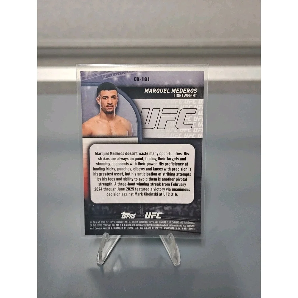 2026 Stadium Club UFC #CB-181 Marquel Mederos Pearl White Chrome /30 RC